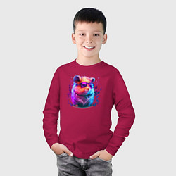 Лонгслив хлопковый детский Красочный хомяк в очках, цвет: маджента — фото 2