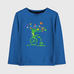 Лонгслив хлопковый детский Винтажный велик с цветочками, цвет: синий