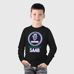 Лонгслив хлопковый детский Значок Saab в стиле glitch, цвет: черный — фото 2