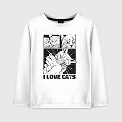 Лонгслив хлопковый детский I love cats comic, цвет: белый