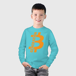 Лонгслив хлопковый детский Поколение биткоин, цвет: бирюзовый — фото 2