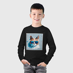 Лонгслив хлопковый детский Цифровой кот в темных очках, цвет: черный — фото 2
