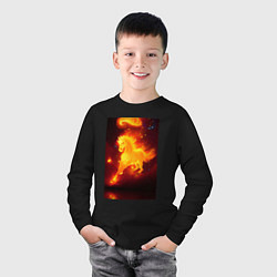 Лонгслив хлопковый детский Скачущий огненный конь, цвет: черный — фото 2