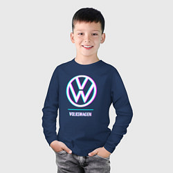 Лонгслив хлопковый детский Значок Volkswagen в стиле glitch, цвет: тёмно-синий — фото 2