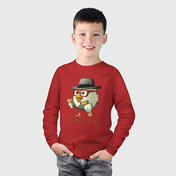 Лонгслив хлопковый детский Чикен ган - курочка в шляпе, цвет: красный — фото 2