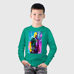 Лонгслив хлопковый детский Гомер Симпсон - киберпанк, цвет: зеленый — фото 2