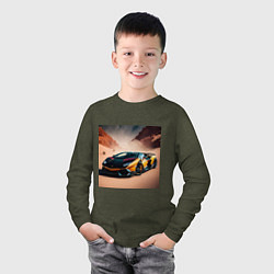Лонгслив хлопковый детский Lamborghini Aventador, цвет: меланж-хаки — фото 2