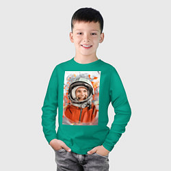 Лонгслив хлопковый детский Гагарин арт, цвет: зеленый — фото 2