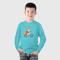 Лонгслив хлопковый детский Велотурист на велосипеде крутит педали, цвет: бирюзовый — фото 2