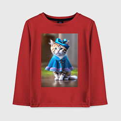 Лонгслив хлопковый детский Кошка в голубом платье, цвет: красный