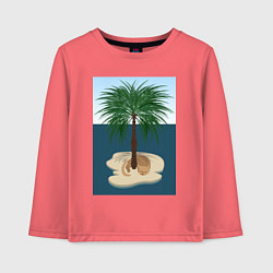 Лонгслив хлопковый детский Кот под пальмой на острове, цвет: коралловый