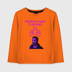 Лонгслив хлопковый детский Paused my game to be here, цвет: оранжевый