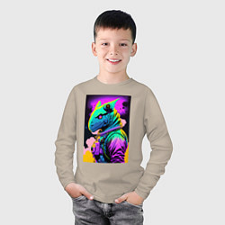 Лонгслив хлопковый детский Dino astronaut - neural network, цвет: миндальный — фото 2