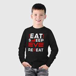 Лонгслив хлопковый детский Надпись eat sleep EVE repeat, цвет: черный — фото 2
