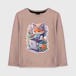 Детский лонгслив Лиса геймер за компьютером