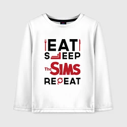 Лонгслив хлопковый детский Надпись: eat sleep The Sims repeat, цвет: белый