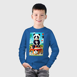Лонгслив хлопковый детский Панда на постаменте - сюрреализм, цвет: синий — фото 2