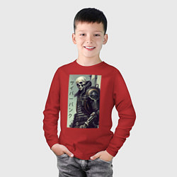 Лонгслив хлопковый детский Cool skeleton - cyberpunk - hieroglyphs, цвет: красный — фото 2
