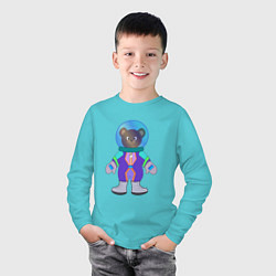 Лонгслив хлопковый детский Мишка космонавт, цвет: бирюзовый — фото 2