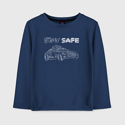 Лонгслив хлопковый детский Stay safe white, цвет: тёмно-синий