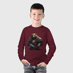 Лонгслив хлопковый детский Медведь в броне, цвет: меланж-бордовый — фото 2