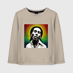 Лонгслив хлопковый детский Боб Марли в традиционном триколоре, цвет: миндальный