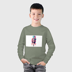 Лонгслив хлопковый детский Девушка акварельные краски, цвет: авокадо — фото 2