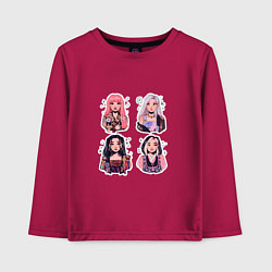 Лонгслив хлопковый детский Участницы Блэк Пинк в виде стикеров, цвет: маджента