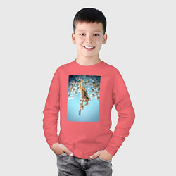 Лонгслив хлопковый детский Линк в облаках, цвет: коралловый — фото 2