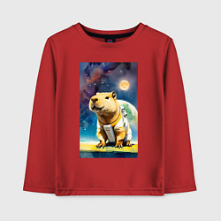 Лонгслив хлопковый детский Capybara brave astronaut - neural network, цвет: красный