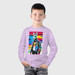 Лонгслив хлопковый детский Кенгуру-модник - поп-арт - Австралия, цвет: лаванда — фото 2