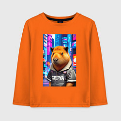 Лонгслив хлопковый детский Cool capybara - urban style - neural network, цвет: оранжевый