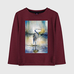 Лонгслив хлопковый детский Цапля на озере - акварель - нейросеть, цвет: меланж-бордовый