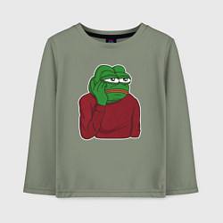 Лонгслив хлопковый детский Лягушонок Пепе вымотался, цвет: авокадо