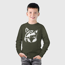 Лонгслив хлопковый детский Голова волка Wolf head, цвет: меланж-хаки — фото 2