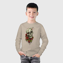 Лонгслив хлопковый детский Зомби Цветы, цвет: миндальный — фото 2