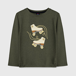 Лонгслив хлопковый детский Ретро ролики со смайлом, цвет: меланж-хаки