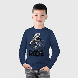 Лонгслив хлопковый детский Raccoon ride, цвет: тёмно-синий — фото 2