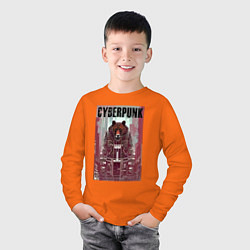Лонгслив хлопковый детский Могучий медведь - киберпанк - нейросеть, цвет: оранжевый — фото 2
