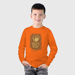 Лонгслив хлопковый детский Злой мишка, грустный медведь, цвет: оранжевый — фото 2