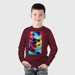 Лонгслив хлопковый детский Cool skull - pop art, цвет: меланж-бордовый — фото 2