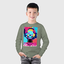 Лонгслив хлопковый детский Cool skull - cyberpunk - pop art, цвет: авокадо — фото 2