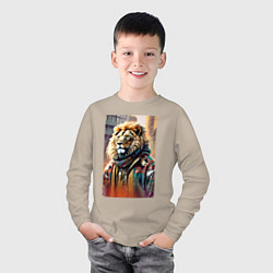 Лонгслив хлопковый детский Лев в драной куртке - хиппи, цвет: миндальный — фото 2