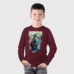 Лонгслив хлопковый детский Cool dragon - cyberpunk, цвет: меланж-бордовый — фото 2
