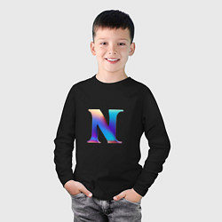 Лонгслив хлопковый детский Буква N градиент - нейросеть, цвет: черный — фото 2