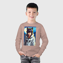 Лонгслив хлопковый детский Девочка-волчонок - аниме, цвет: пыльно-розовый — фото 2