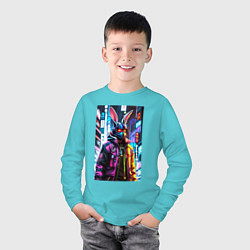 Лонгслив хлопковый детский Cool hare - cyberpunk - metropolis, цвет: бирюзовый — фото 2