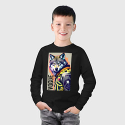 Лонгслив хлопковый детский Wolf fashionista - pop art, цвет: черный — фото 2