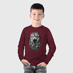 Лонгслив хлопковый детский Принт с волком, цвет: меланж-бордовый — фото 2