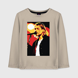 Лонгслив хлопковый детский Курт Кобейн с микрофоном, цвет: миндальный